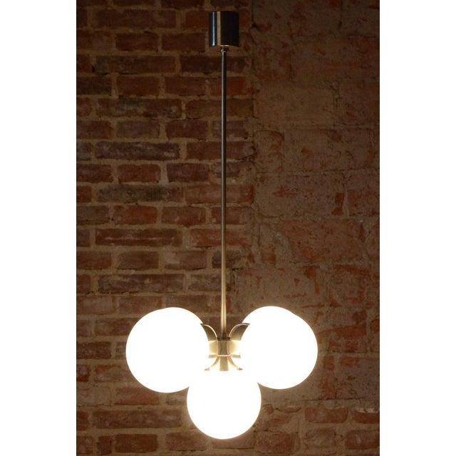 Mid-Century Modern Chandelier in Chromed Steel and Opaline Glass, Czech, 1960s For Sale - Image 4 of 10