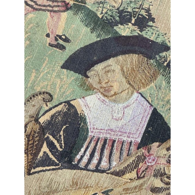 Vintage French Screenprinted Tapestry with Departure to Hunt Motif, 1970s For Sale - Image 11 of 18