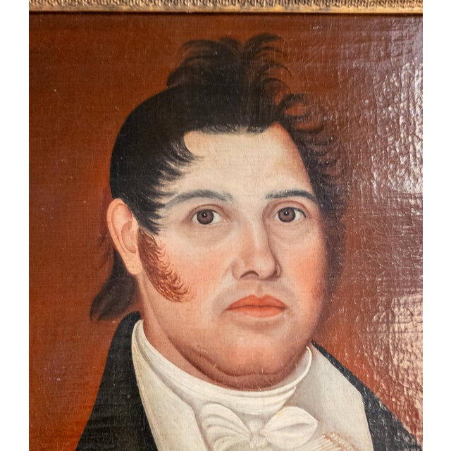 19th Century American Folk Art Portrait Painting of a Gentleman, Style of Ammi Phillips For Sale - Image 4 of 16