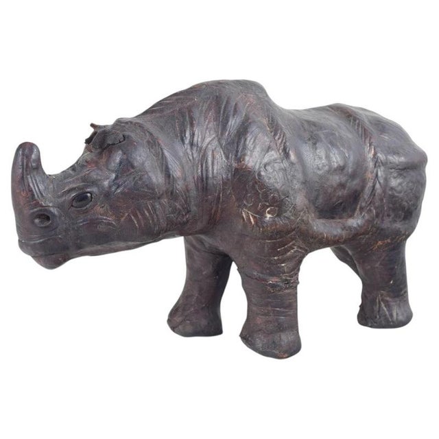 2000 - 2009 Large Mid-Century Leather Rhino Figurine byOmersa for Liberty & Co., London For Sale - Image 5 of 5