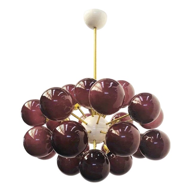 21st Century Ovale Natural Brass Frosted Amethyst Murano Sputnik Chandelier by Fabio LTD For Sale
