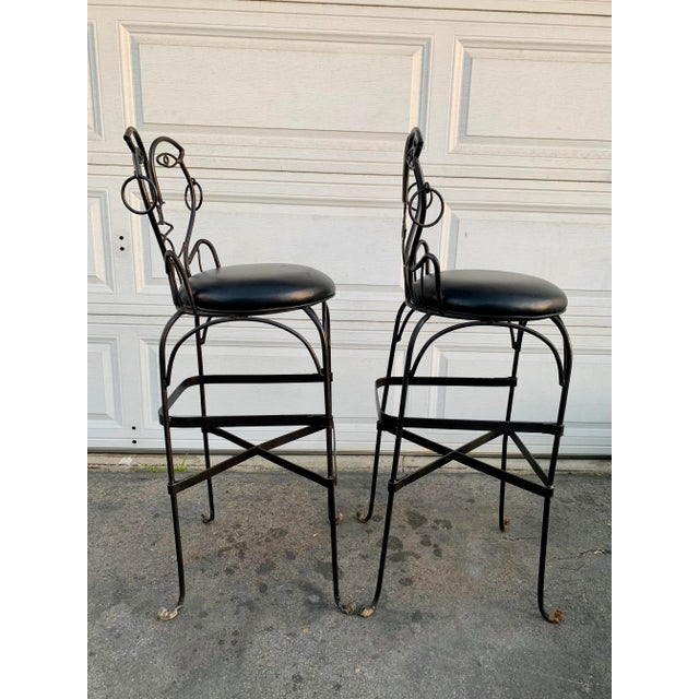 1980s John Risley Style Wrought Iron Bar Stools For Sale - Image 5 of 10