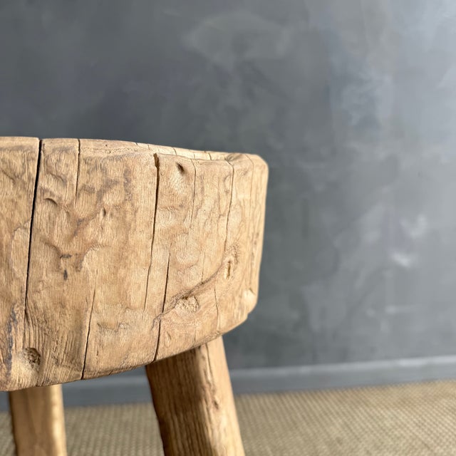 Late 20th Century Vintage Elm Wood Chop Block Table #3c7 For Sale - Image 5 of 9