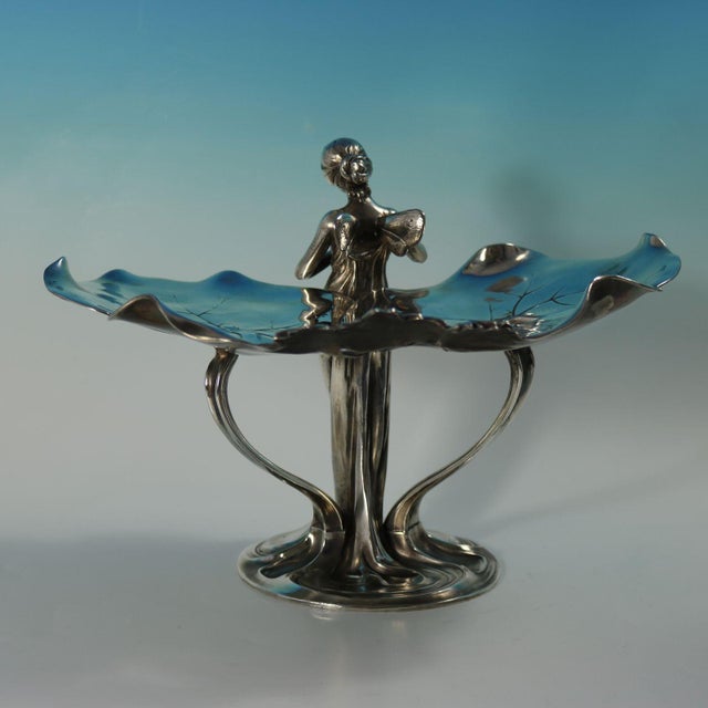 Art Nouveau WMF Fairy With Dove, Lily Visiting Card Tray For Sale - Image 4 of 11