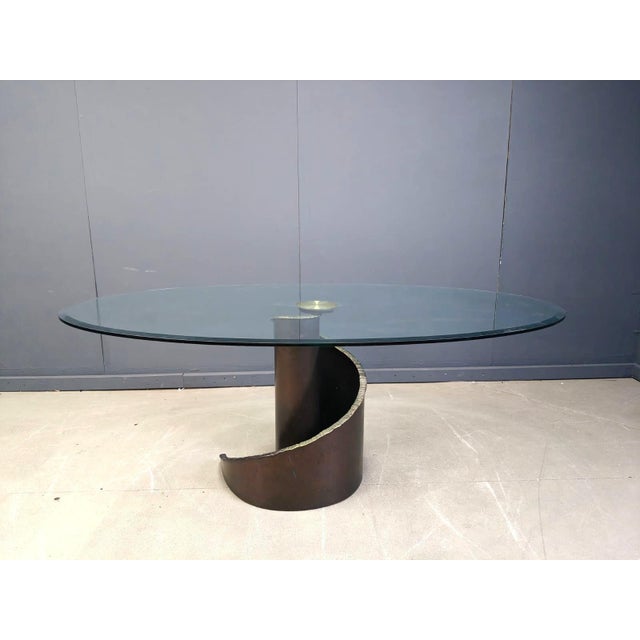 Brutalist Glass and Bronze Dining Table attributed to Barilone for Roche Bobois, 1990s For Sale - Image 4 of 16