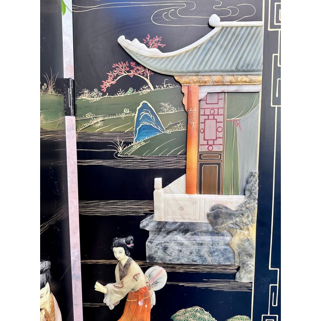 Mid 20th Century Chinese Wood Screen With Hardstones | Chairish