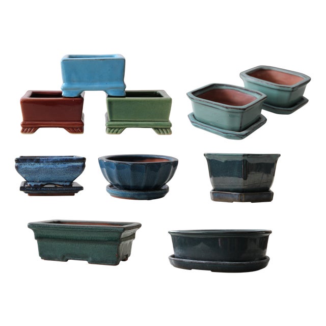 Japanese Ceramic Bonsai Plant Pots, 1990s, Set of 10 For Sale