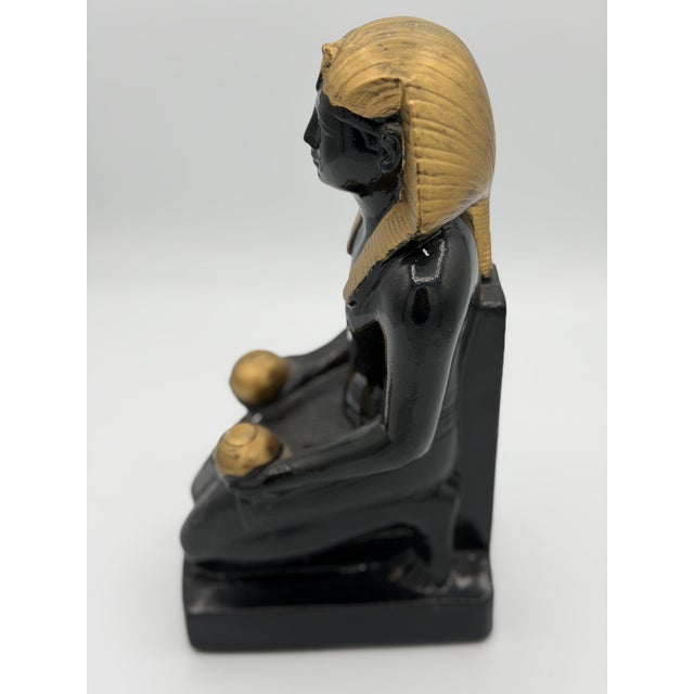 Traditional 1930s Egyptian Revival Black Ceramic With Gold Highlights Egyptian Statue or Figurine For Sale - Image 3 of 8
