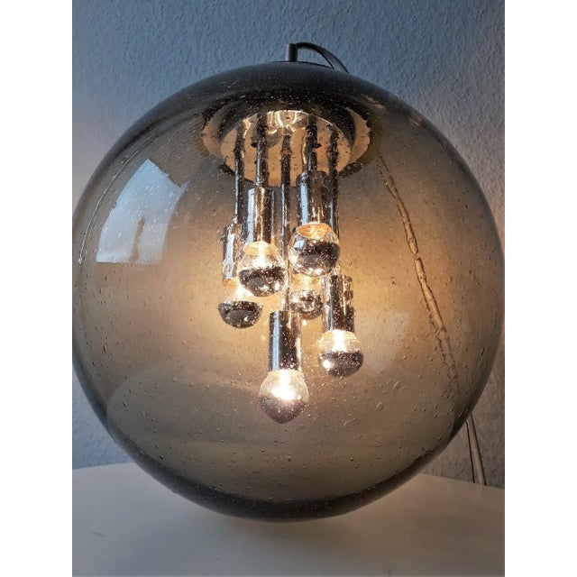 1960s Sputnik Smoked Glass Ball Pendant Lamp from Doria Leuchten, Germany, 1960s For Sale - Image 5 of 17