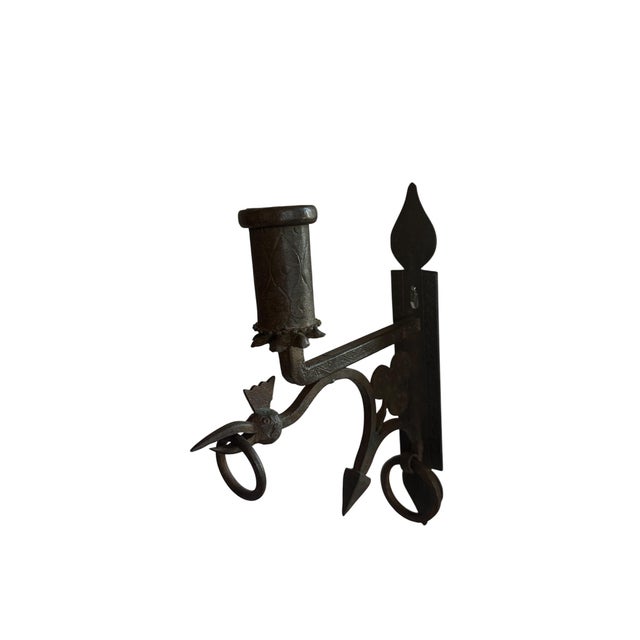 Metal Pair of Antique Early Forged Iron Candle Sconces For Sale - Image 7 of 8