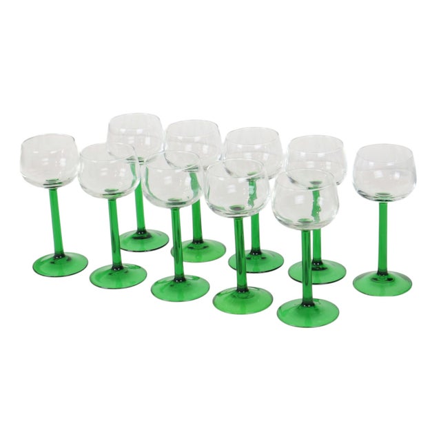 Vintage Alsace Wine Glasses with Green Stems from Luminarc, 1970s, Set of 10 For Sale - Image 12 of 18
