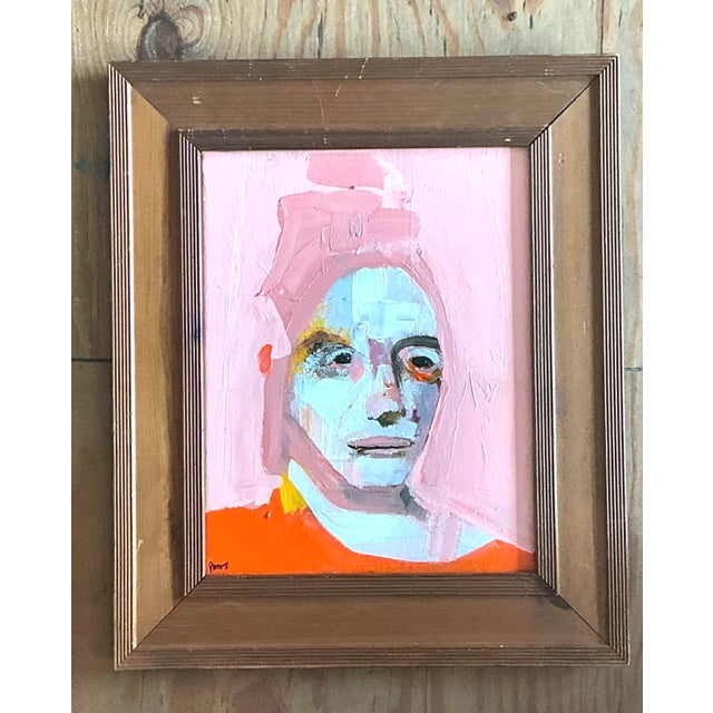 Vintage Original Abstract Figurative Oil Portrait on Canvas For Sale - Image 12 of 12