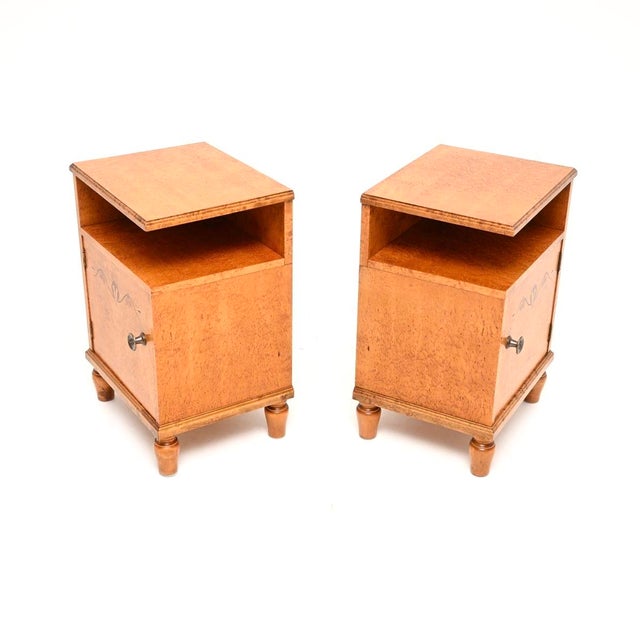 Swedish Art Deco Bedside Cabinets in Satin Birch, 1930, Set of 2 For Sale - Image 6 of 11
