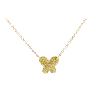 Natural Fancy Yellow Diamond 18K Yellow Gold Butterfly Charm Floating Necklace