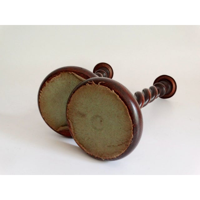Late 19th Century 19th-Century English Oak Twist Candlesticks, a Pair For Sale - Image 5 of 6