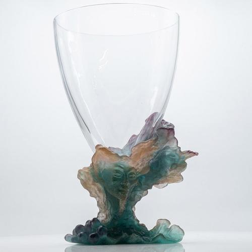 Luxury at its finest, high-end glass vase with salmon, green and violet colors by Baccarat, France. The vase - made out of...