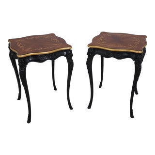 Pair Vintage French Inlaid Walnut Lamp Tables For Sale