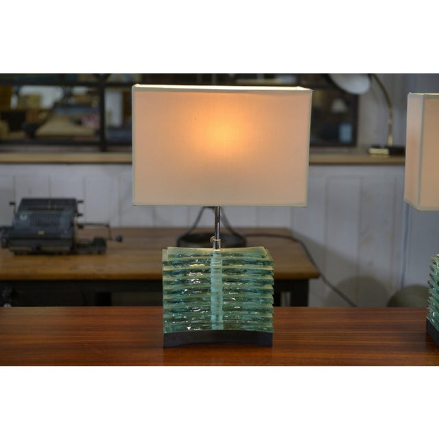 Brutalist Brutalist Lamps in Raw Glass with Beige Lampshades, 1960s, Set of 2 For Sale - Image 3 of 11