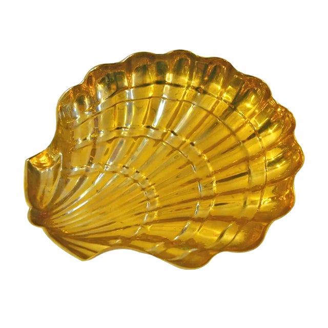 Vintage Large Clam Shell Bowl in Brass For Sale