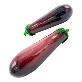 1950's Mid-Century Murano Hand Blown Italian Glass Eggplant - a Pair For Sale