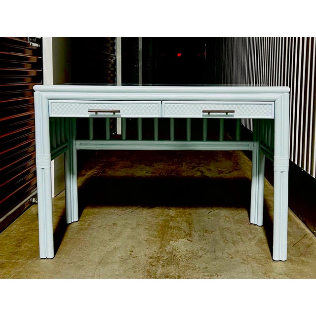 Windy Blue Coastal Bamboo Console Table/Desk For Sale - Image 9 of 11