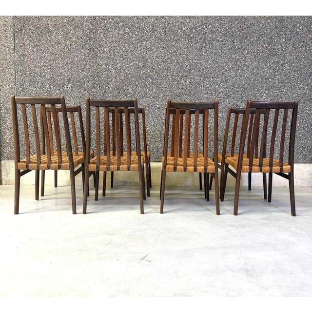 Brown Vintage Teak and Cord Dining Chairs, 1960s, Set of 8 For Sale - Image 8 of 11