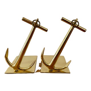 1950's Nautical Solid Brass Anchor Bookends - A Pair For Sale