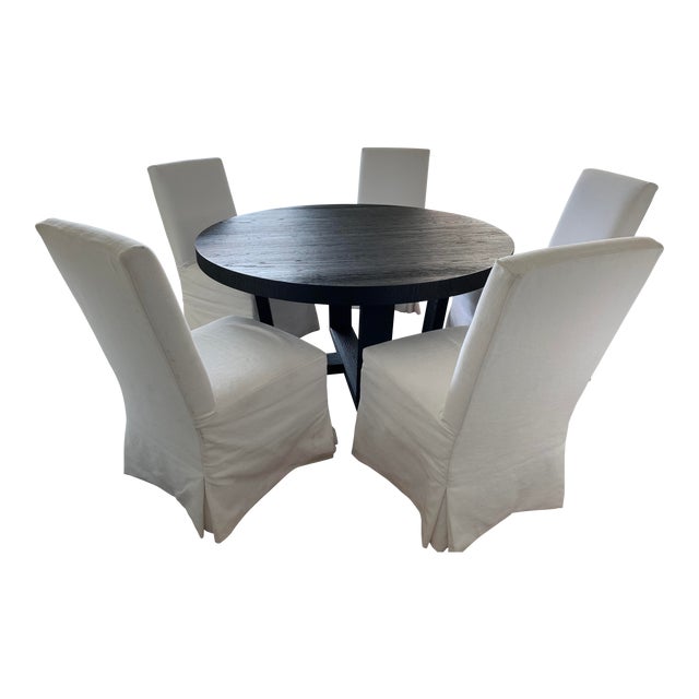 Transitional Restoration Hardware Dining Table Set - 6 Pieces | Chairish