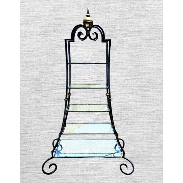 Black Vintage French Iron Pagoda Glass Shelf Graduated Étagère - Maison Jansen Style For Sale - Image 8 of 11