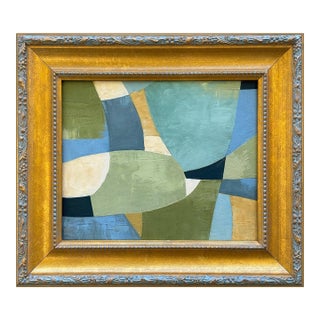 Soft Blue and Green Contemporary Abstract in Vintage Frame For Sale