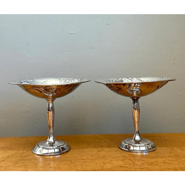 Vintage Silverplate Floral Compotes - Pair For Sale - Image 10 of 12
