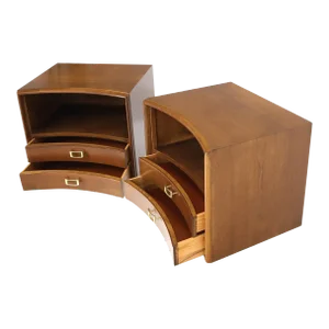 Pair of Paul Frankl Walnut Nightstands for Johnson Furniture Solid Brass Pulls
