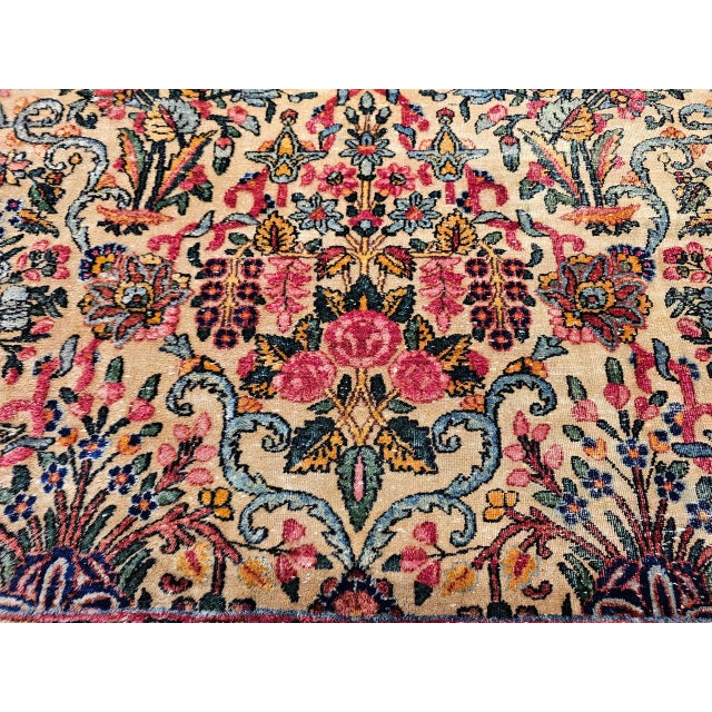Shabby Chic Vintage Oversized Persian Kerman Lavar Rug, Hand-Knotted Wool, Allover Floral Vase Pattern, Ivory & Turquoise, 9’ X 14’ For Sale - Image 3 of 18