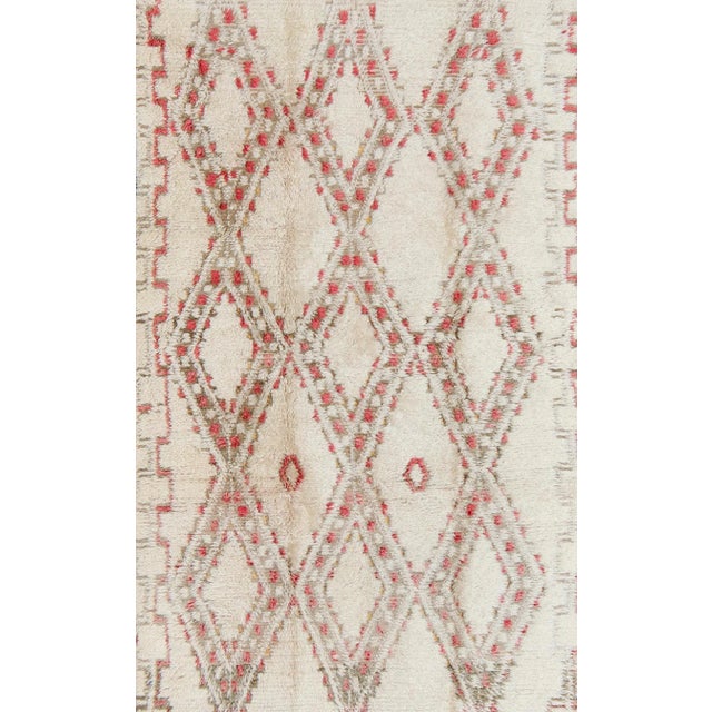 Vintage Beni Ouarain Moroccan Rug in White, Ivory, Taupe, Green and Rose Colors For Sale - Image 12 of 13