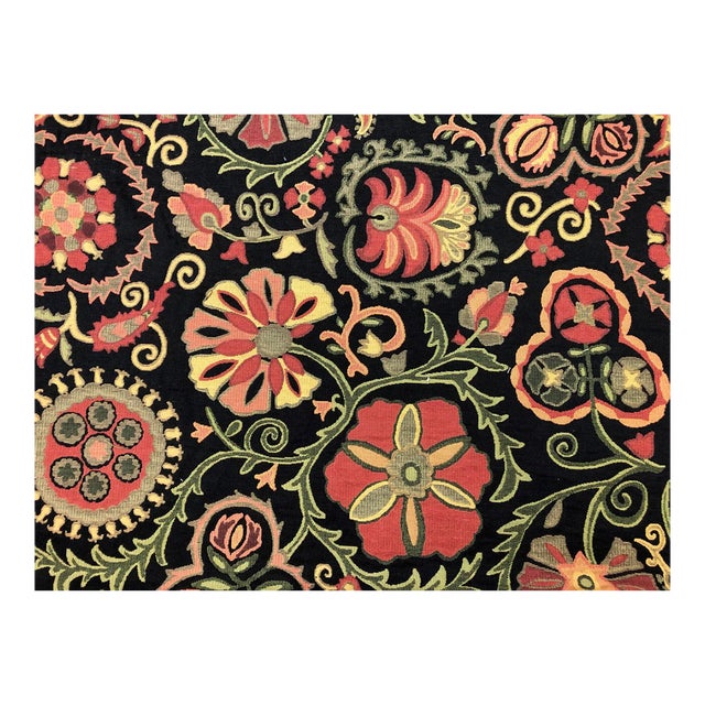 Designer Water & Stain Resistant Indoor Outdoor Espresso Brown Coral Orange Green Mustard Yellow Floral Upholstery Drapery Fabric For Sale