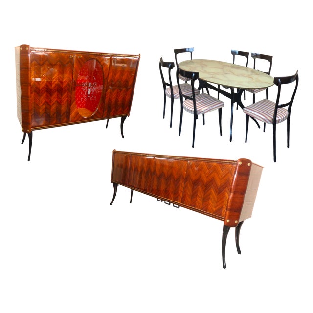 Vintage Dining Room Set by Paolo Buffa, 1950s, Set of 9 For Sale