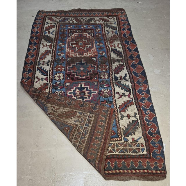 Antique Caucasian Kazak Wool Rug in Brick Red, Indigo Blue & Ivor For Sale In Los Angeles - Image 6 of 7