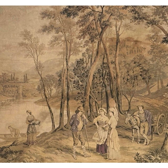 Late 19th Century Antique François Boucher Large Wide Country French Tapestry Forest Wagon Boats Castle 1890, Trimmed in Flat Braid For Sale - Image 5 of 8