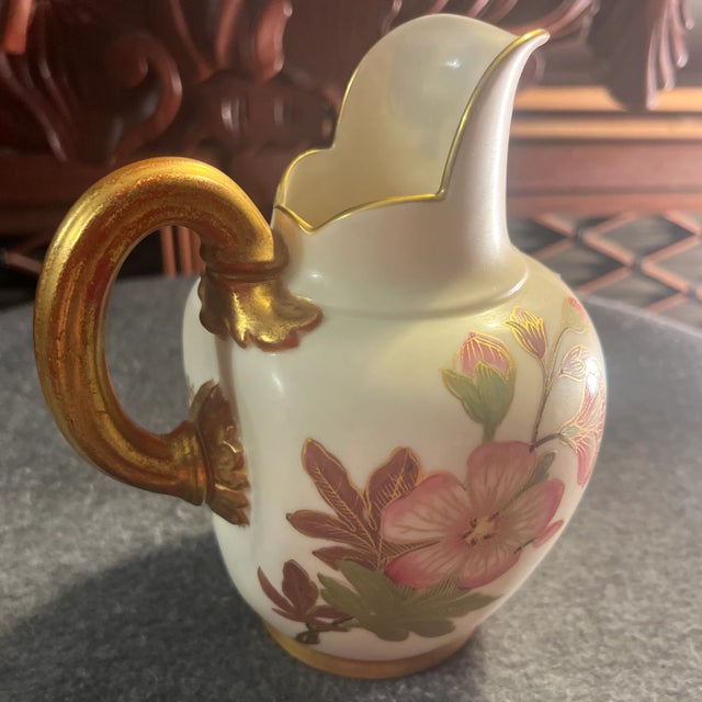 Early 20th Century Antique Royal Worcester Blush Ivory Flat Backed Pitcher For Sale - Image 5 of 11