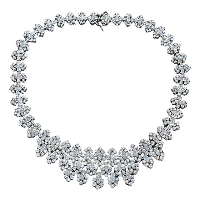 55 Ct Diamond Bridal Necklace 18 Karat White Gold 107 Gm, Estate For Sale