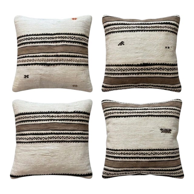 Turkish Oushak Kilim Pillow Cover 23'' X 23'' - Set of Four For Sale
