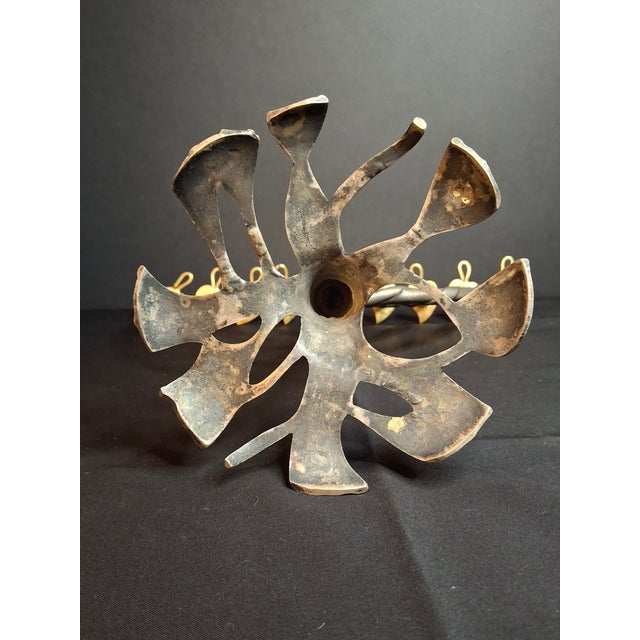VTG Fred Spinowitz Tree of Life Menorah Signed Judaica Silver Tone Brass Leaves For Sale - Image 9 of 18