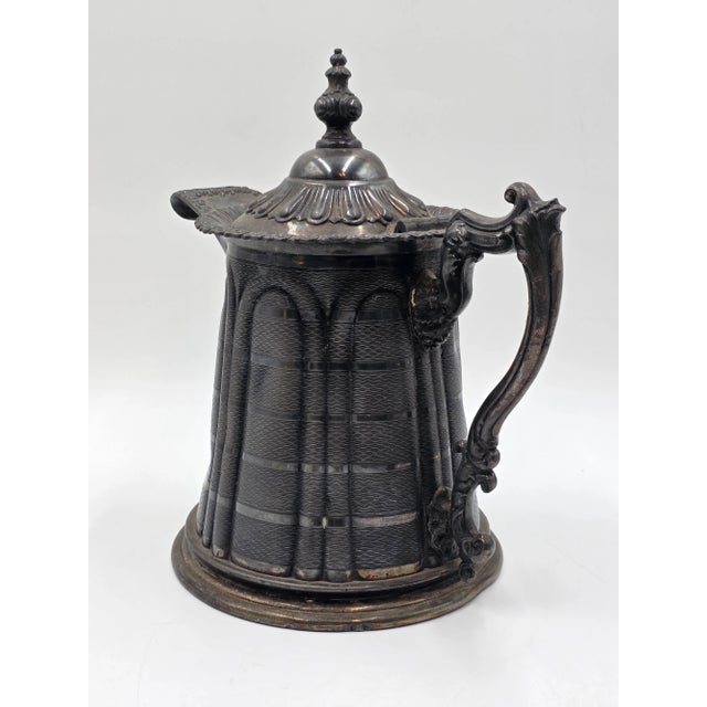 Victorian Antique 19th Century Meriden Water Pitcher Decanter Bold Ornate Silver Plate LRG Heavy For Sale - Image 3 of 6