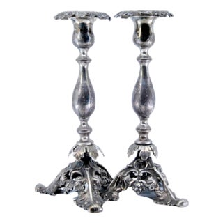 Silver Candlesticks with Turned Stems For Sale