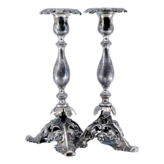 Silver Candlesticks with Turned Stems For Sale