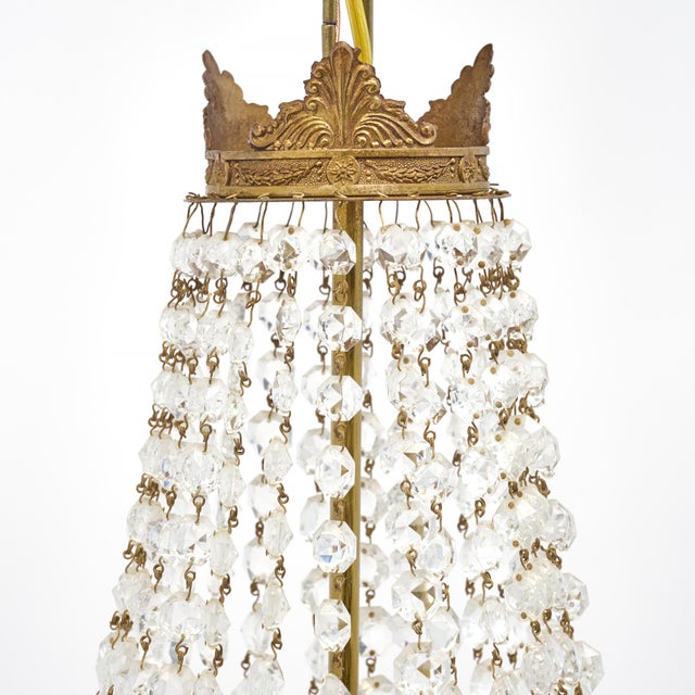 Metal Elegant Crystal Empire Style Chandelier, French, Antique, 1920s For Sale - Image 7 of 9