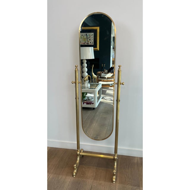 Neoclassical brass floor mirror in the style of Maison Jansen For Sale - Image 12 of 12