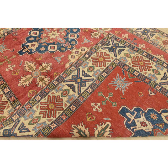Kazak Rug 10’10” X 14’11” Red Wool Tribal Hand-Knotted Oriental Carpet For Sale - Image 14 of 15