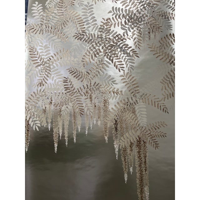Silver Leaf Chinoiserie Hand-Painted Wisteria Wall Panels (Set of 3) For Sale - Image 6 of 6