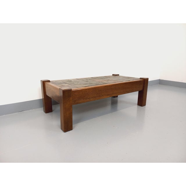 Wood Vintage Brutalist Coffee Table in Oak and Slate, 1960s For Sale - Image 7 of 16